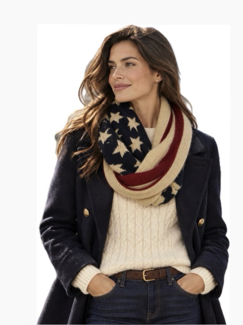 Vintage Style American Flag Knit Infinity Scarf Red White Blue Americana